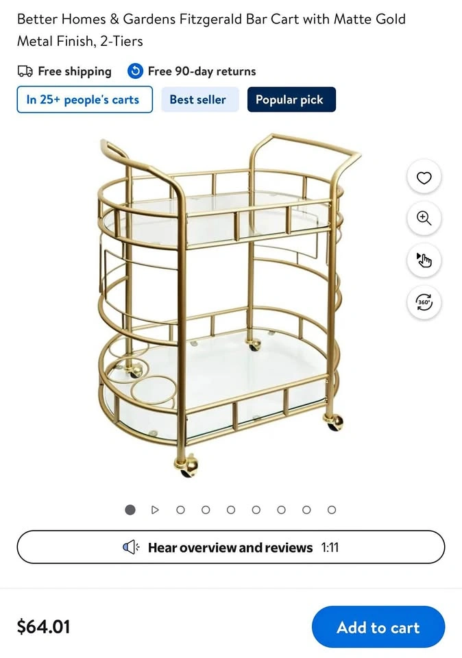 2-tier gold bar cart