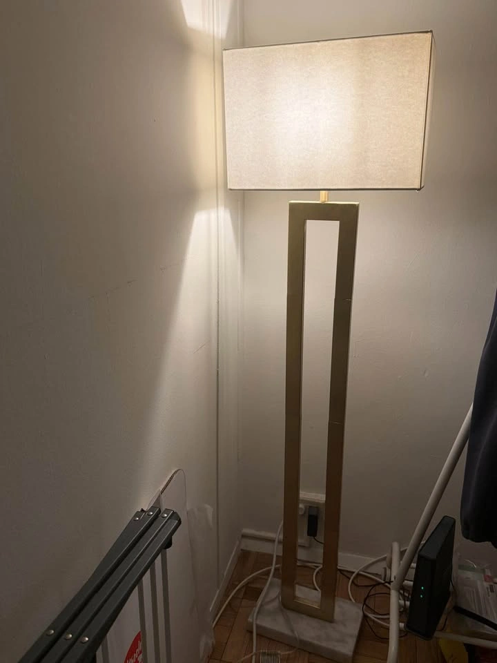 Gold Floor Lamp w/ Faux Marble Base - photo 2
