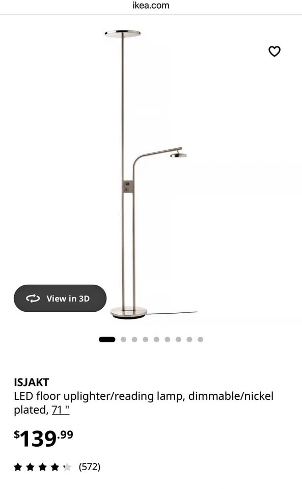 IKEA ISJAKT Dimmable LED Floor Lamp - Nickel