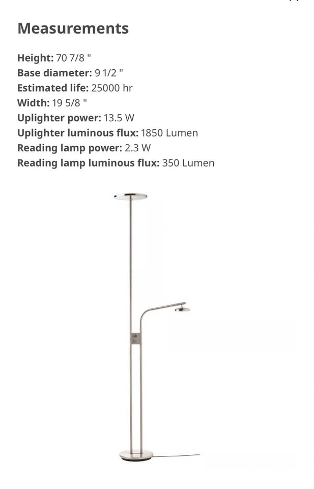 IKEA ISJAKT Dimmable LED Floor Lamp - Nickel - photo 3
