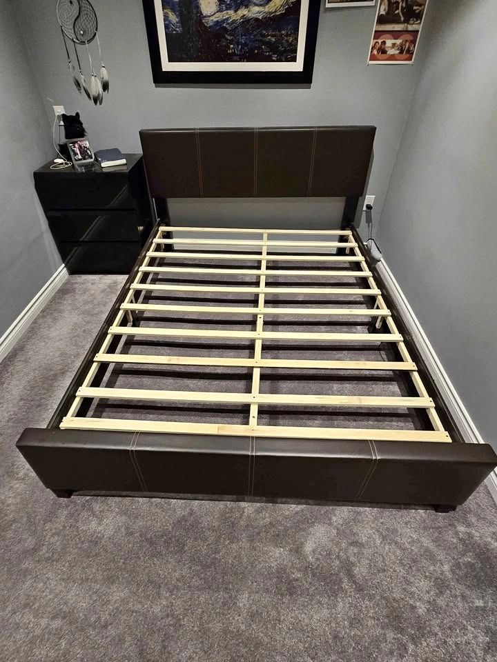 Queen Size Brown Leather Bed Frame