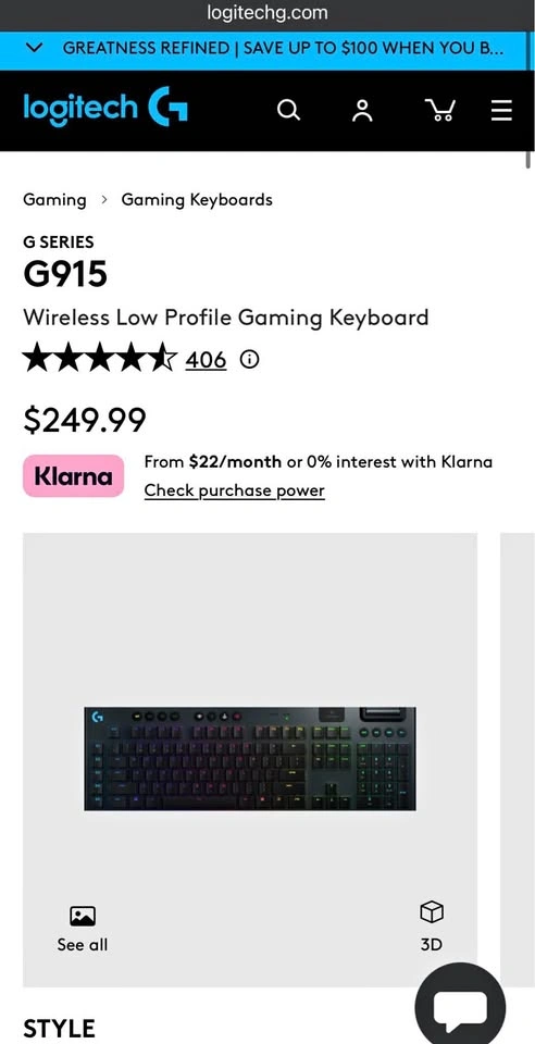 Logitech G915 LIGHTSPEED RGB Mechanical Gaming Keyboard