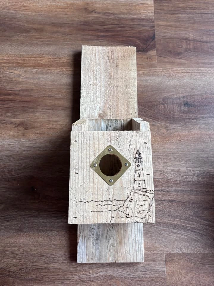 Cedar Bird House, handmade & wood burned with lighthouse - photo 2