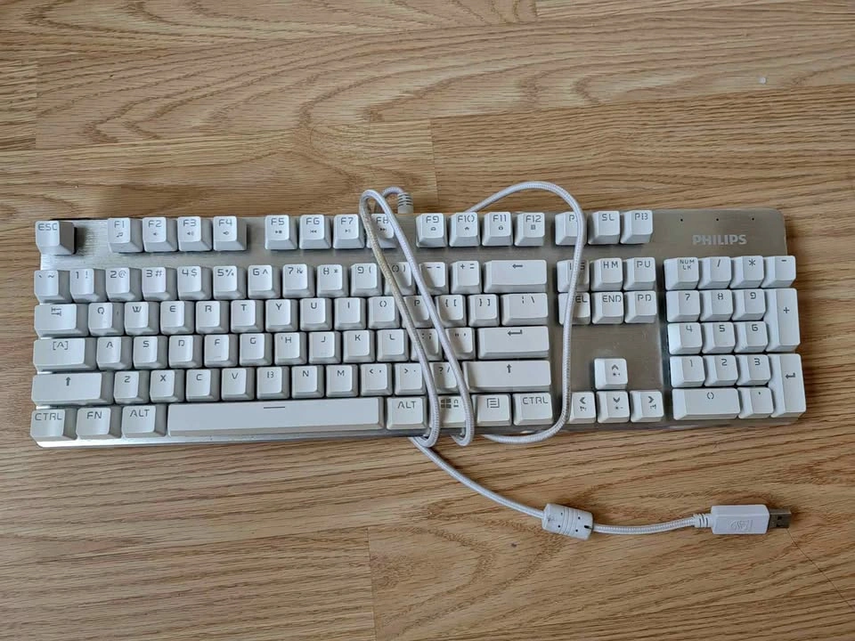 Philips Full-Size Wired Mechanical Keyboard – White / Silver | $
