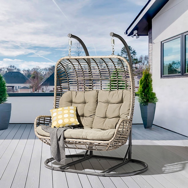 NEW Double Luxury Egg Chair - Heavy Duty 7ft Frame - Grey/Taupe