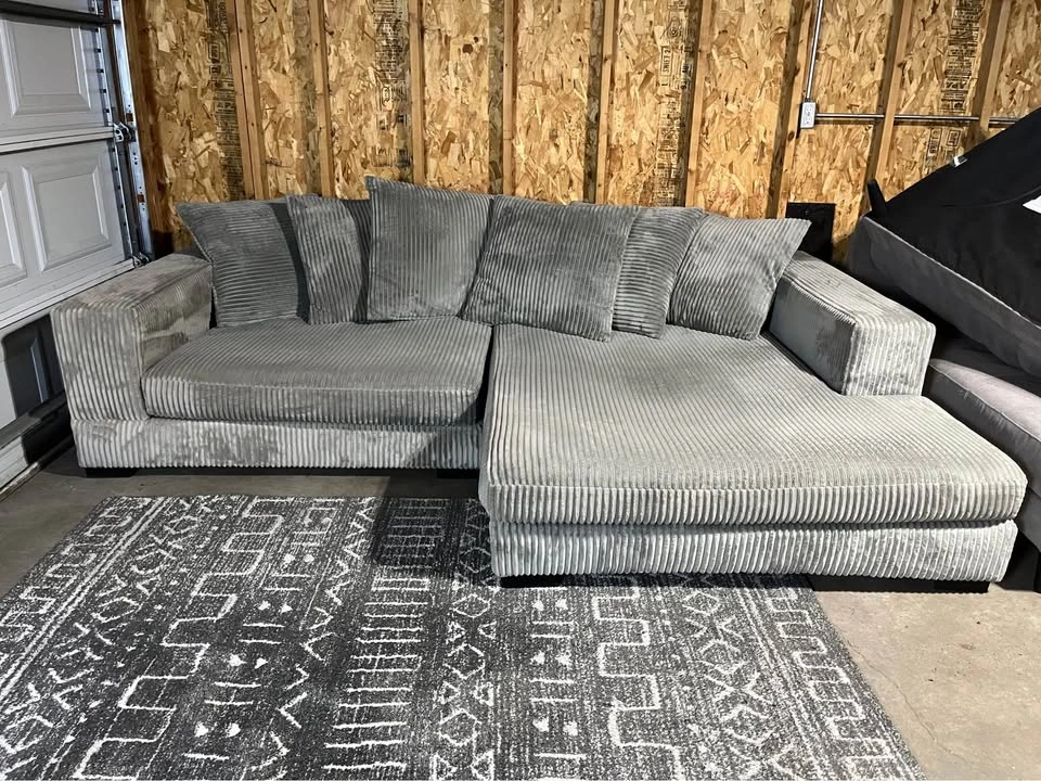 FREE DELIVERY - Modern Gray Corduroy Sectional Sofa