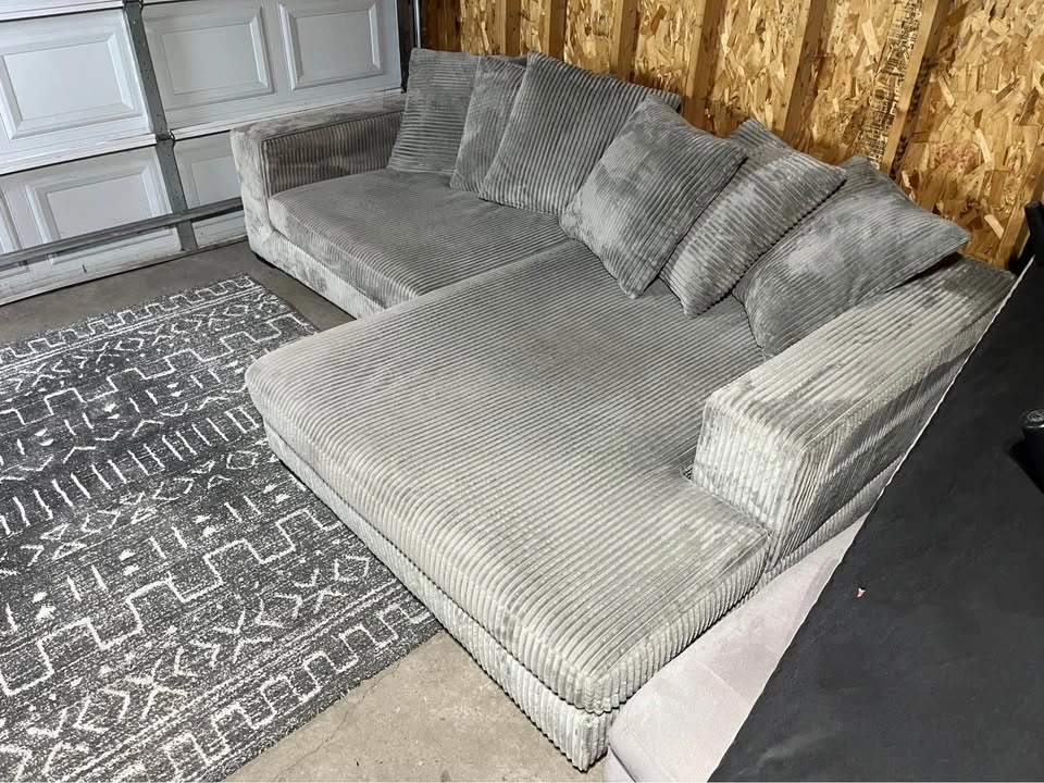 FREE DELIVERY - Modern Gray Corduroy Sectional Sofa - photo 2