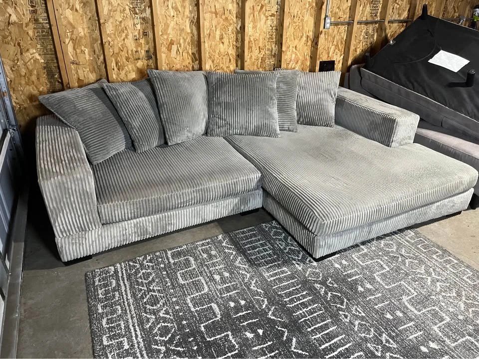 FREE DELIVERY - Modern Gray Corduroy Sectional Sofa - photo 3