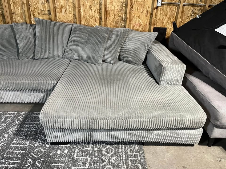 FREE DELIVERY - Modern Gray Corduroy Sectional Sofa - photo 4