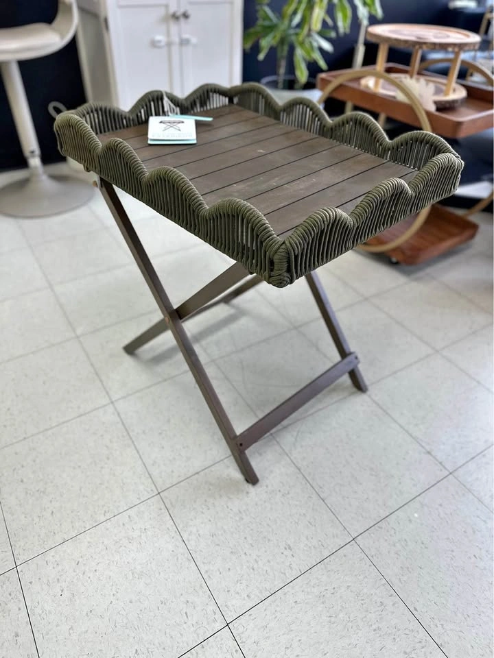 Outdoor Home Collection Folding Table Green Woven Edge