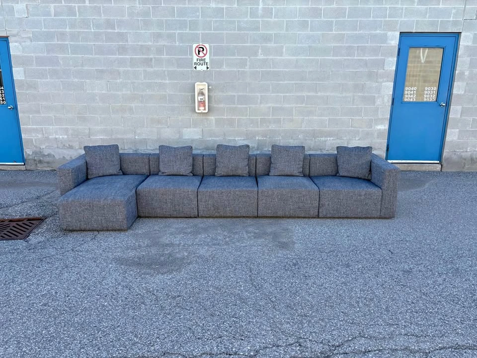 Modular Grey 5 Piece Sectional Sofa with Pillows - Free Delivery