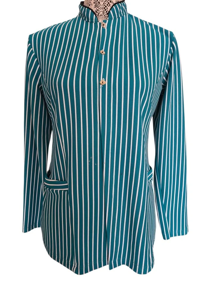 Teal and white striped blazer. Size medium - photo 2