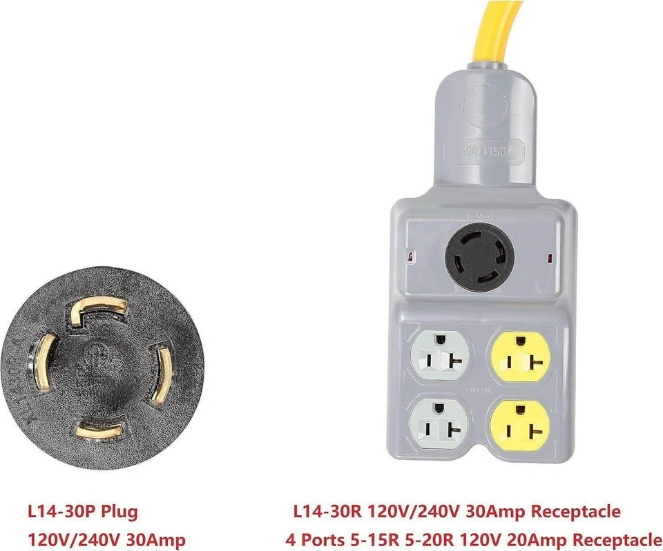 NEMA L14-30P to 4 Port 5-15R 5-20R Adapter - photo 2