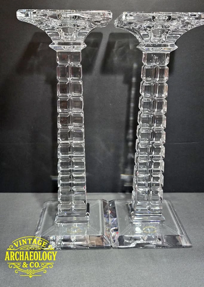 Lead Crystal Candlesticks - Geometric Cubist Design