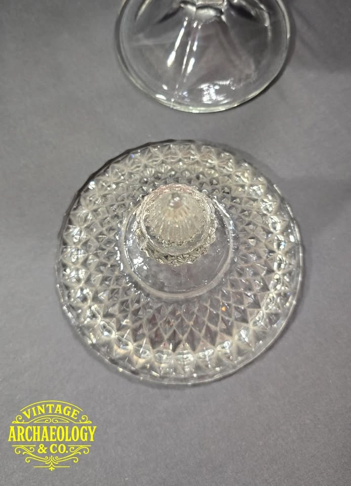 Pressed Glass Covered Candy Dish - Diamond Point w/ Ruby Flash - photo 4