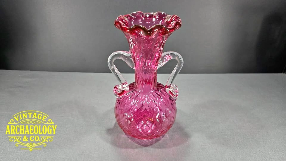 Cranberry Glass Vase with Diamond Quilted Pattern
