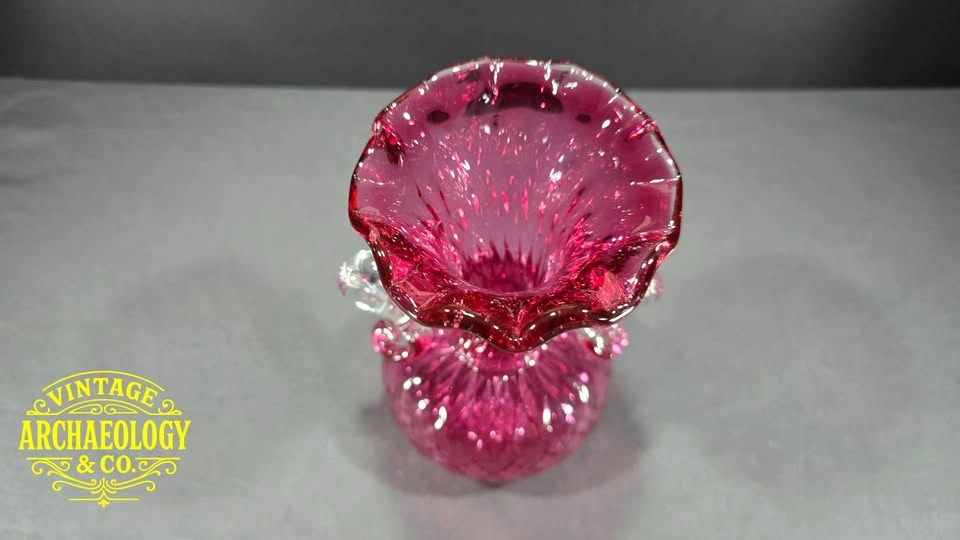 Cranberry Glass Vase with Diamond Quilted Pattern - photo 2