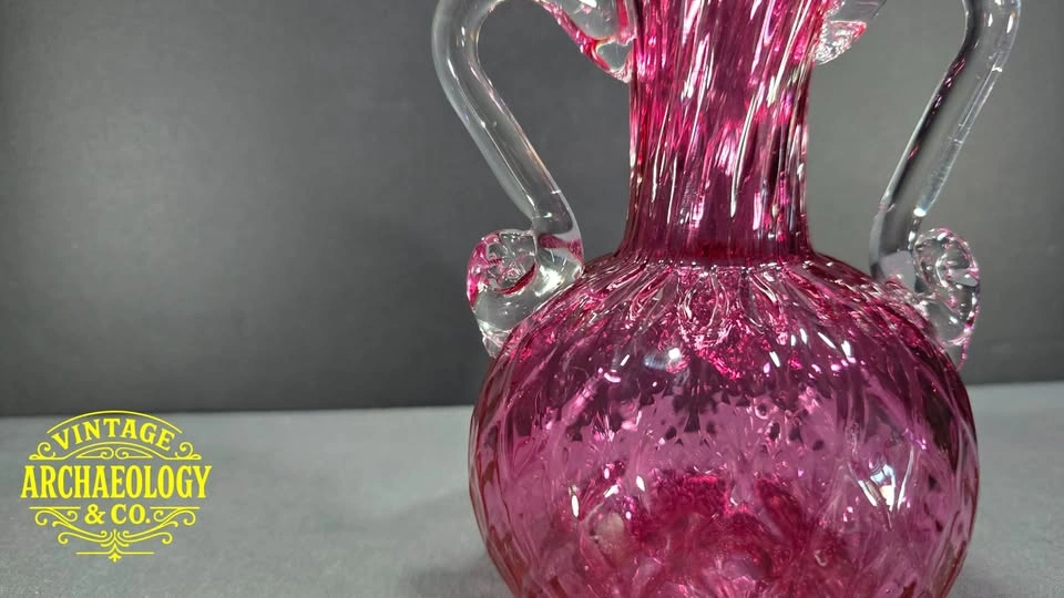 Cranberry Glass Vase with Diamond Quilted Pattern - photo 3