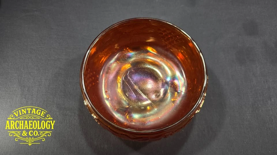 Carnival Glass Three-Footed Bowl - Grape & Leaf Pattern - photo 3