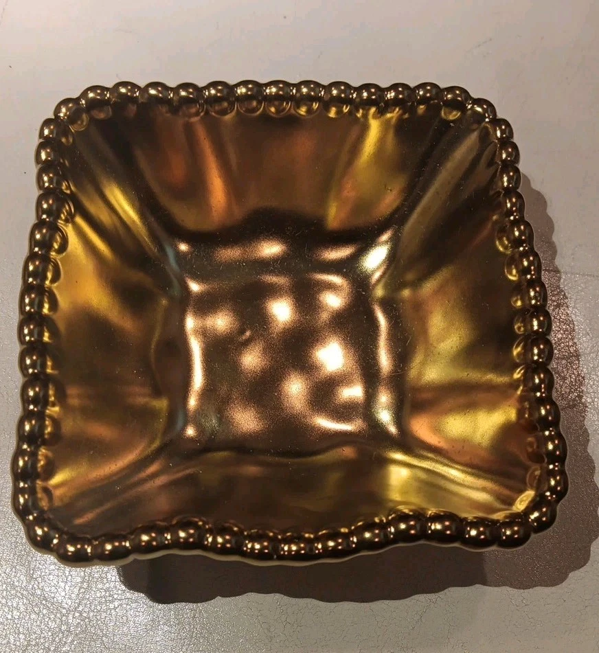 Baroque Collection Metallic Gold Ceramic Square Bowl 2" - photo 2