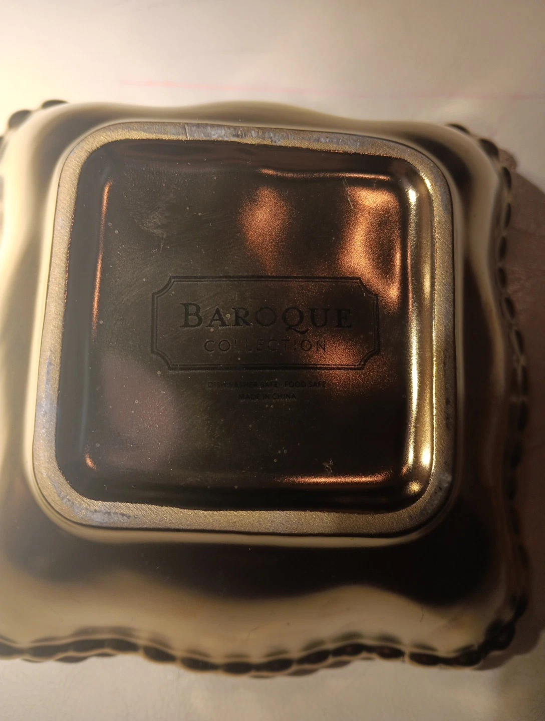 Baroque Collection Metallic Gold Ceramic Square Bowl 2" - photo 4