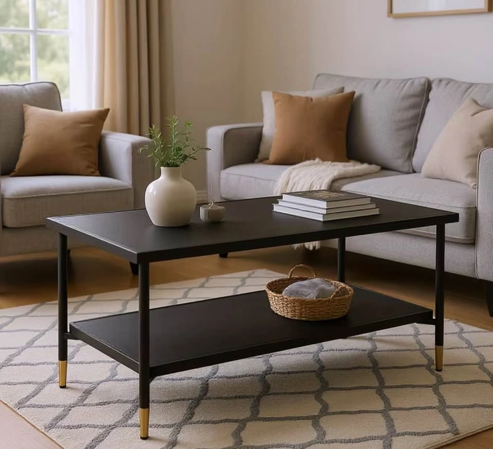 47.2" Rectangular Coffee Table - Steel Frame, Tapered Legs