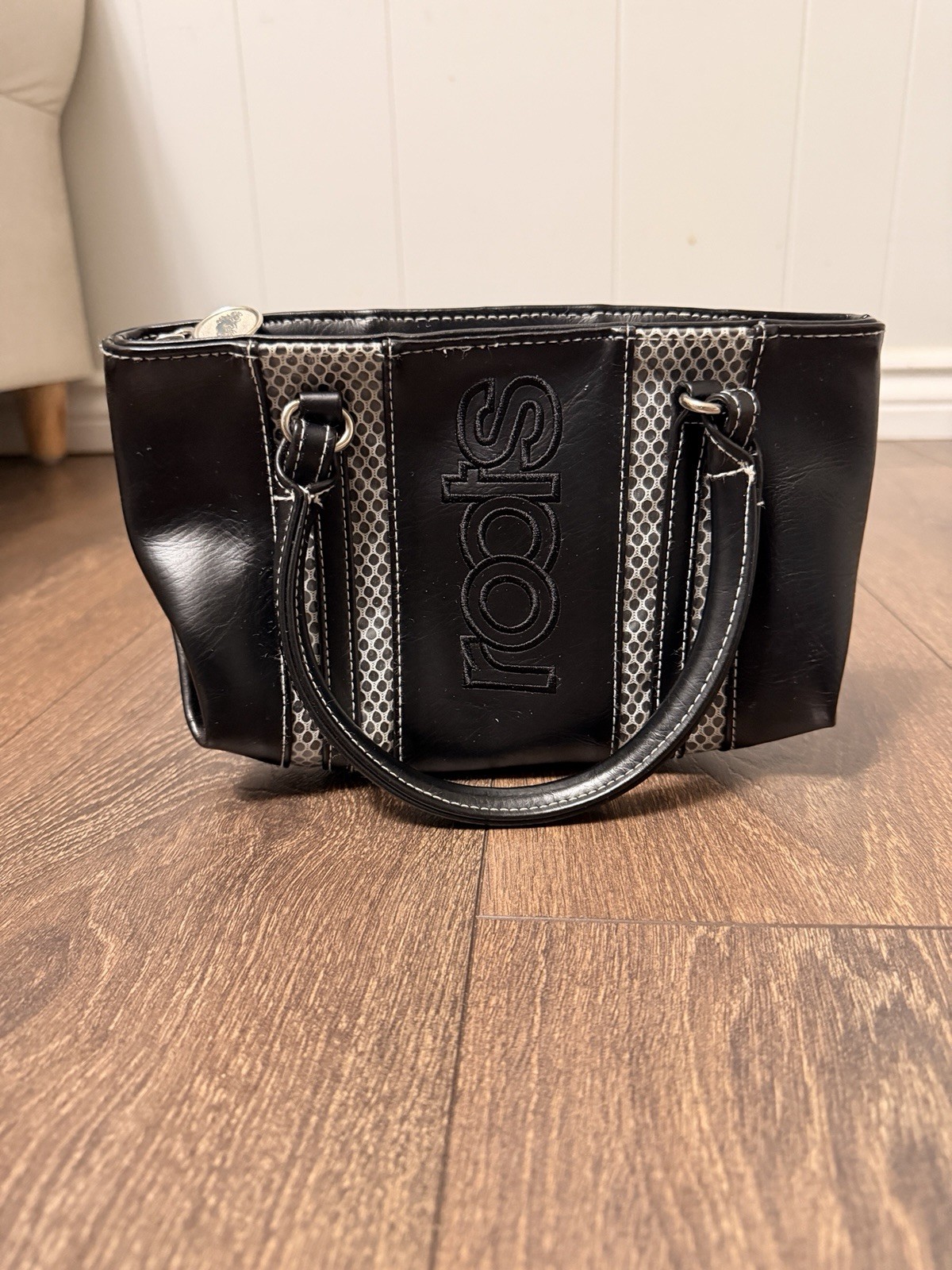 Vintage Roots Canada Black Faux Leather Sport Tote Bag Y2K Mesh - photo 2