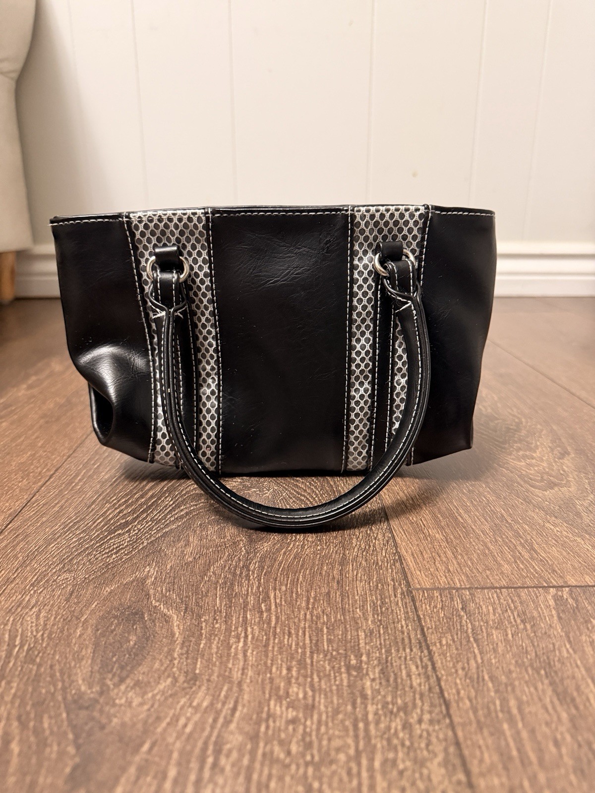 Vintage Roots Canada Black Faux Leather Sport Tote Bag Y2K Mesh - photo 3