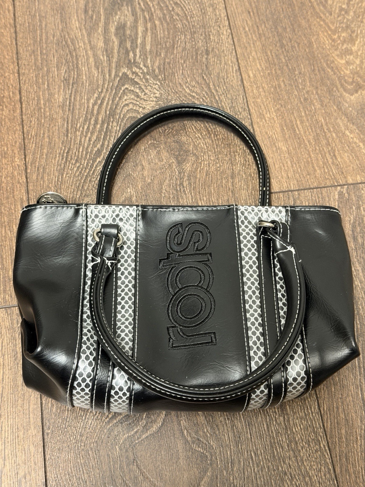 Vintage Roots Canada Black Faux Leather Sport Tote Bag Y2K Mesh - photo 5