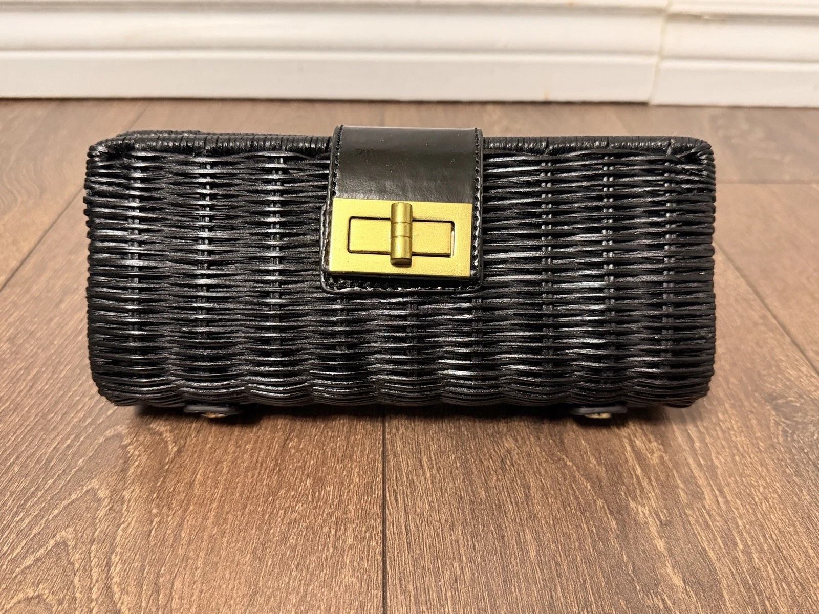 J.Crew Straw Black Wicker Rattan Clutch Handbag