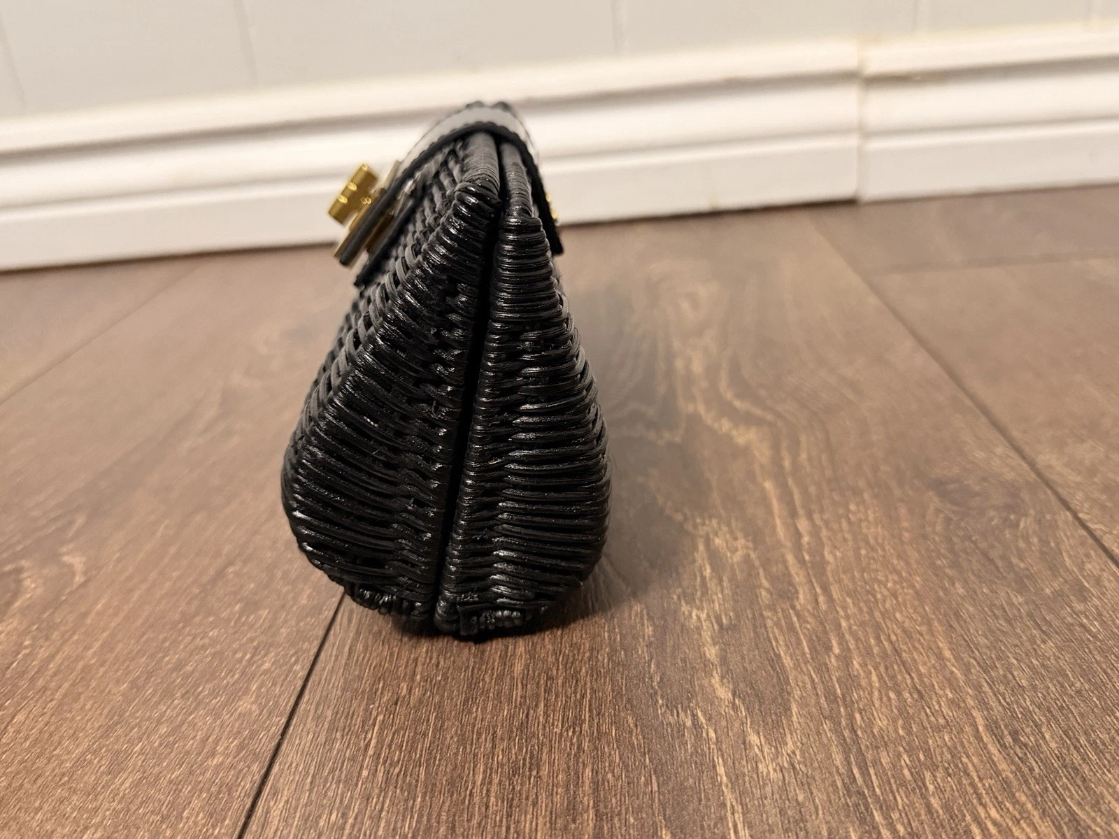 J.Crew Straw Black Wicker Rattan Clutch Handbag - photo 2