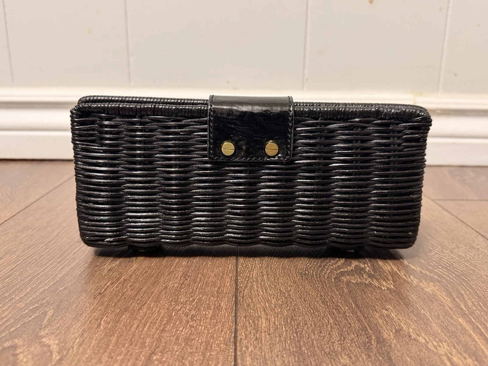 J.Crew Straw Black Wicker Rattan Clutch Handbag - photo 3