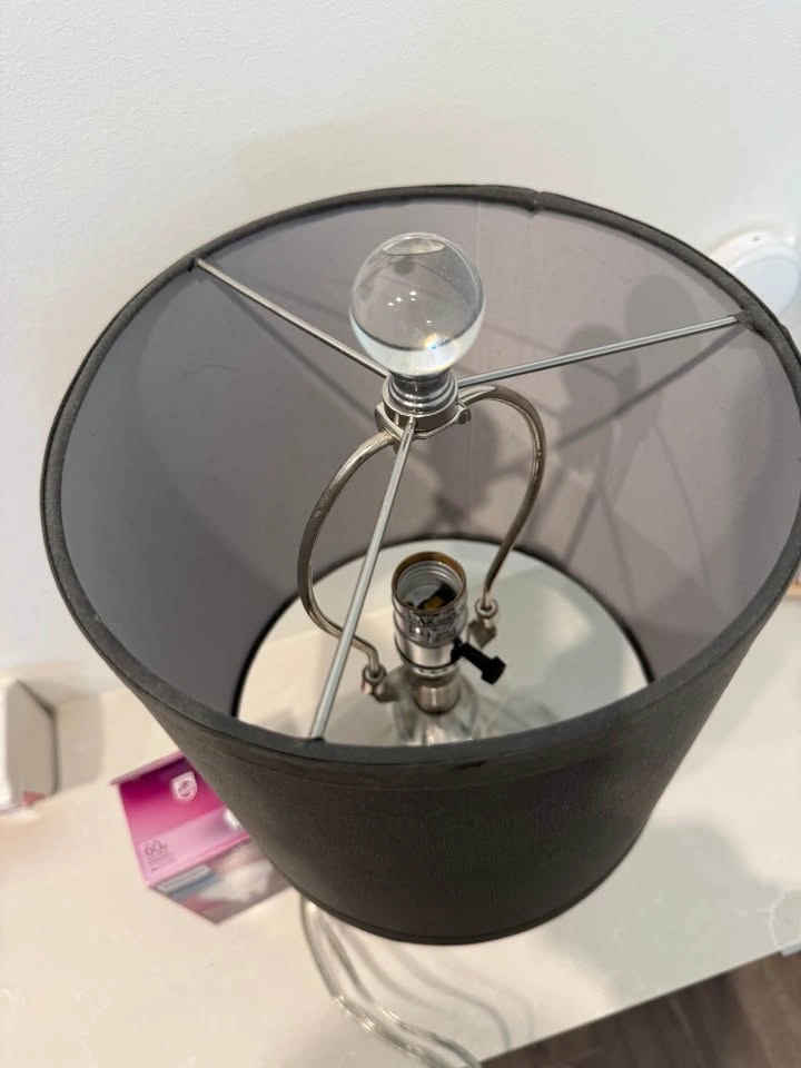 Modern Glass & Silver Table Lamp w Dark Green Shade + Philips LE - photo 2