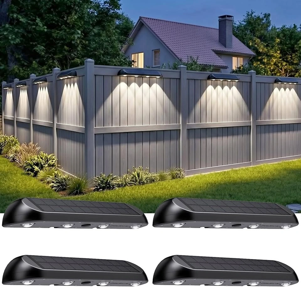 Solar Fence Lights Outdoor Waterproof 4 Packs