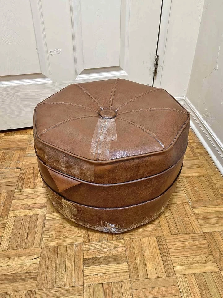Brown leather Hexagonal Tufted Ottoman