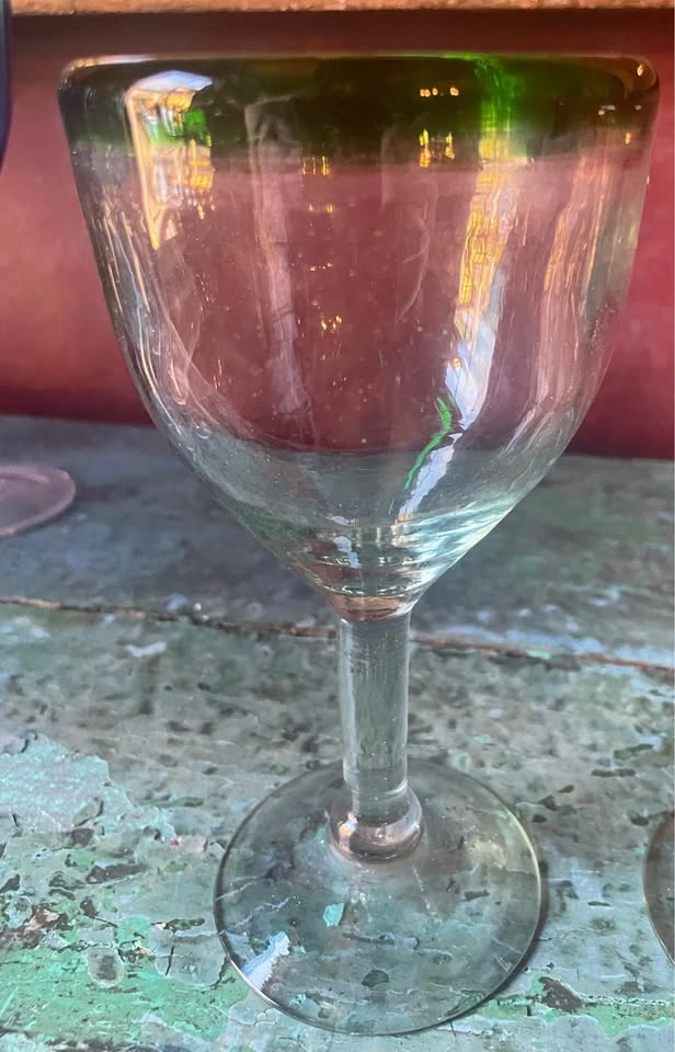 Handblown Mexican Wine Glasses with Colored Rims - photo 3