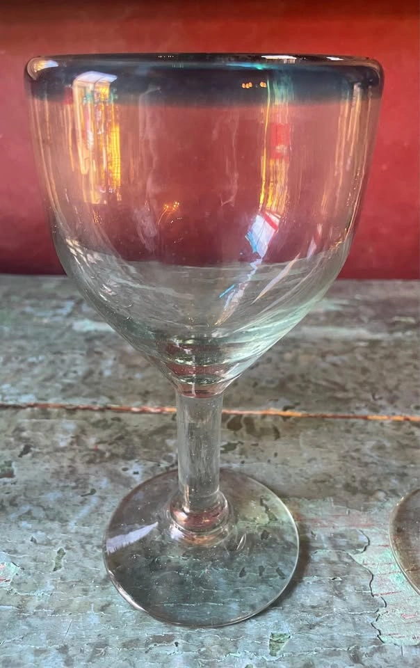 Handblown Mexican Wine Glasses with Colored Rims - photo 5
