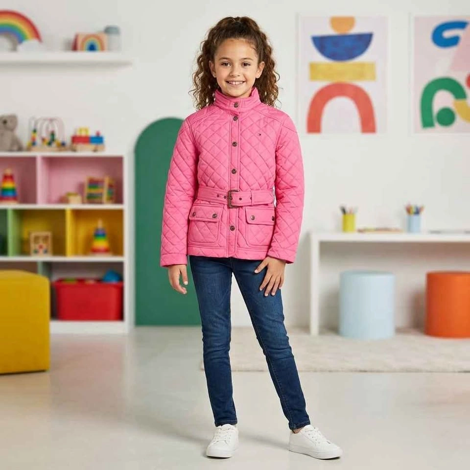 Tommy Hilfiger Girl's Pink Quilted Barn Jacket - Large (12-14)
