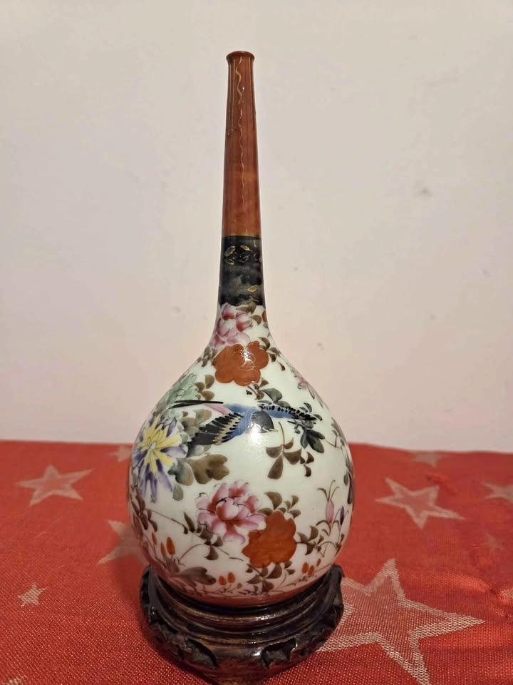 Antique Japanese Kutani Bottle - Porcelain Hand Painted, 8.5"