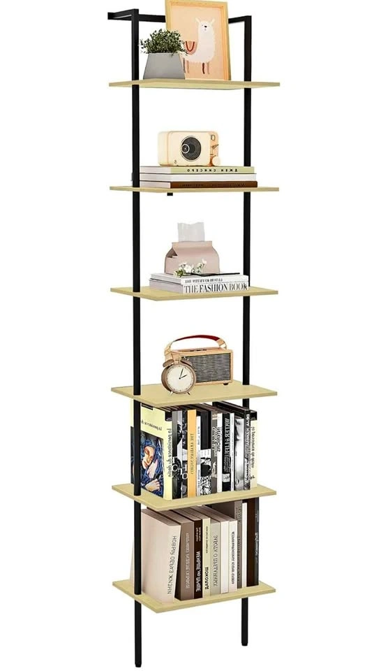 6-Tier 77" Wall Mounted Ladder Bookshelf - Light Oak