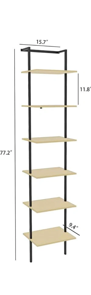 6-Tier 77" Wall Mounted Ladder Bookshelf - Light Oak - photo 2