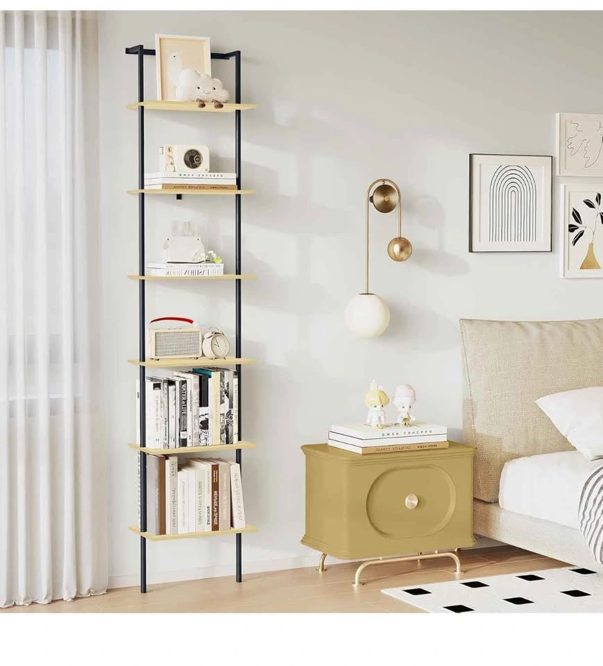 6-Tier 77" Wall Mounted Ladder Bookshelf - Light Oak - photo 4
