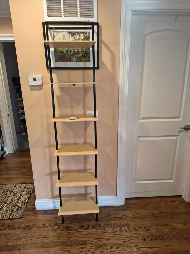 6-Tier 77" Wall Mounted Ladder Bookshelf - Light Oak - photo 5