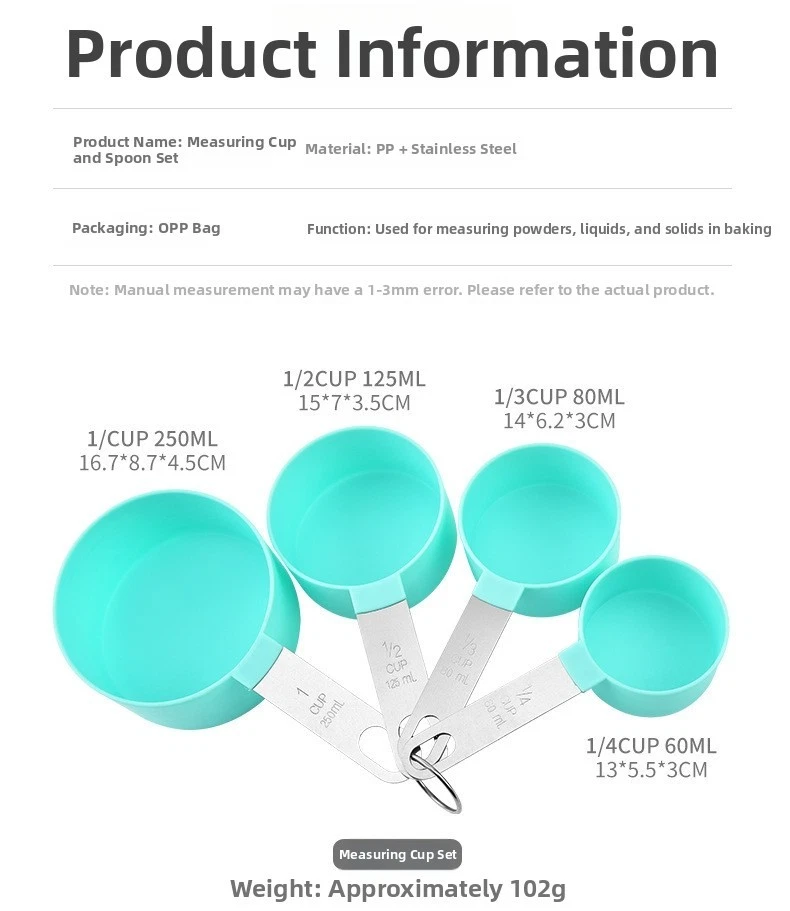 TAN.Rii Measuring Cups Spoons Set 8pc Silicone Stainless Steel - photo 3