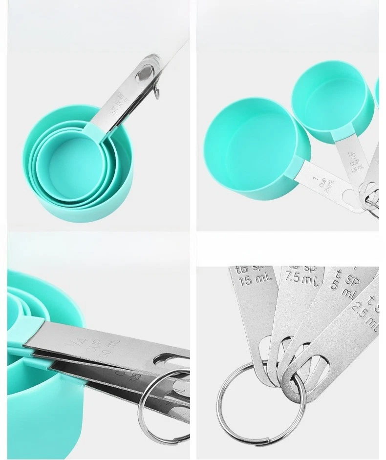 TAN.Rii Measuring Cups Spoons Set 8pc Silicone Stainless Steel