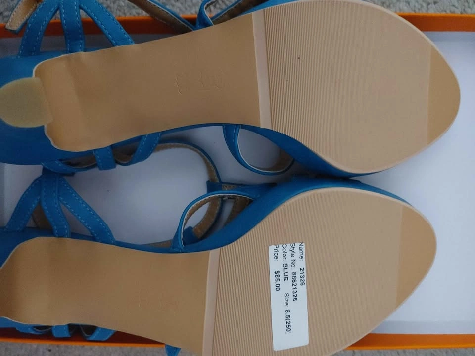Women's Blue & Tan Strappy Heeled Sandals - Size 8.5 - Brand New - photo 3