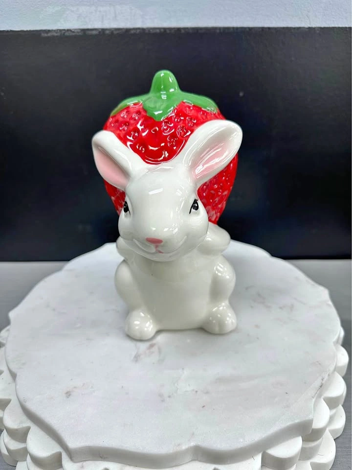 Ceramic Bunny with Strawberry Decor