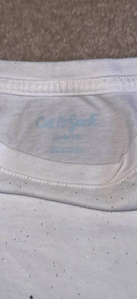 Girls White Sparkle T-Shirt – Cat & Jack – Size Large 10/12