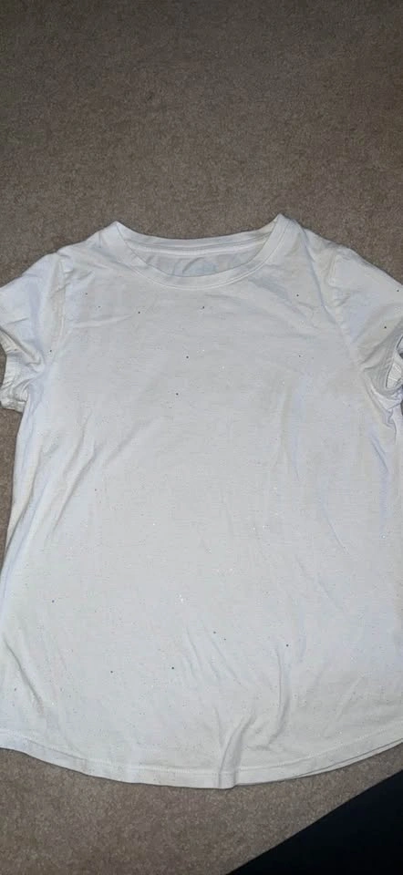 Girls White Sparkle T-Shirt – Cat & Jack – Size Large 10/12 - photo 2