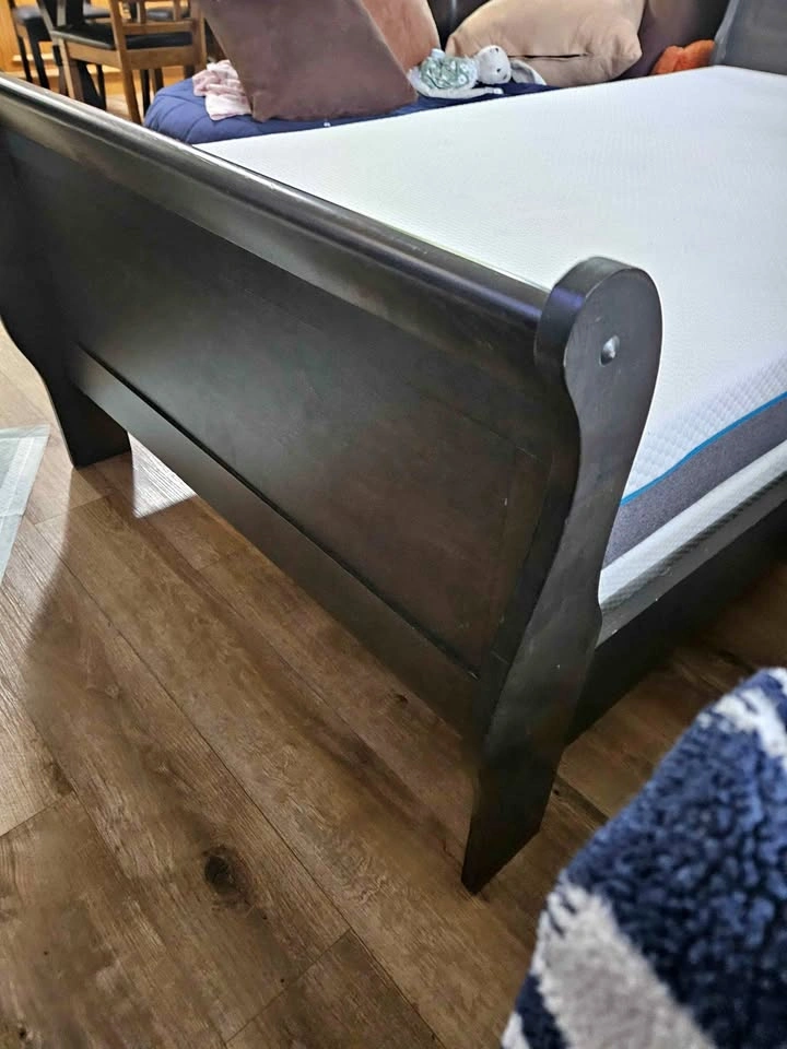 Dark Wood Twin Sleigh Bed Frame with Mattress